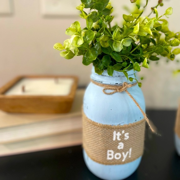 ITS A BOY center piece table decorations boy baby shower blue mason jar - Picture 2 of 9
